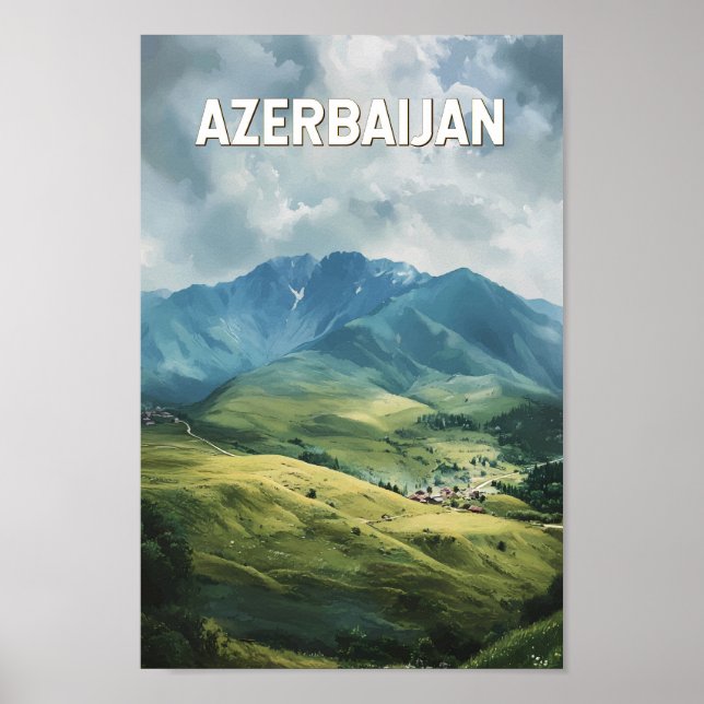 Azerbajdzjans illustration Travel Art Vintage Poster (Framsidan)