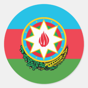 Azerbajdzjanska Flagga och nationalemblem, Azerbaj Runt Klistermärke