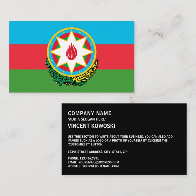 Azerbajdzjanska Flagga och nationalemblem, Azerbaj Visitkort (Fram/baksida)