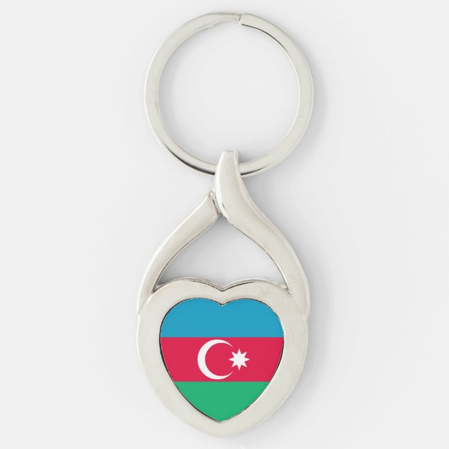 Azerbajdzjanska patriotiska flaggan twisted heart silverfärgad nyckelring (Framsidan)