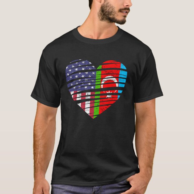 Azerbajdzjanskt amerikanskt kronhjärta USA Patriot T Shirt (Framsida)