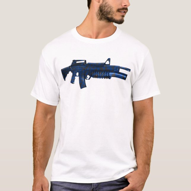 Azmodeus Camo blått M16, T-tröja Tee (Framsida)