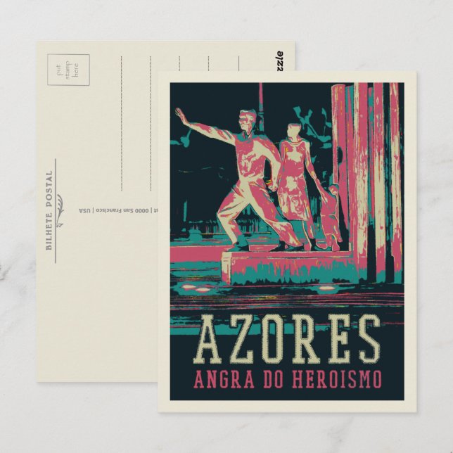 Azorerna Angra do Heroismo illustration Portugal Vykort (Fram/baksida)