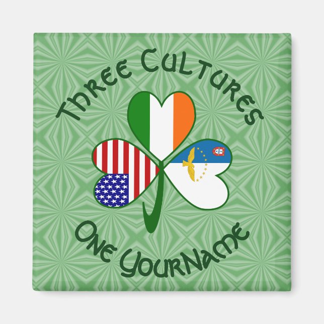 Azorerna, Irland USA flagga Shamrock Ditt namn Magnet (Framsidan)