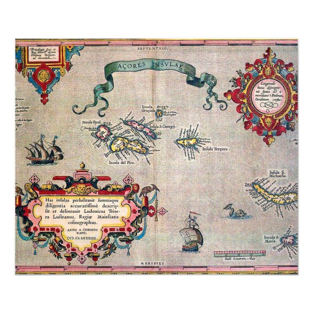 Azorernas gamla Karta - Vintage Sailing Exploratio Fototryck (Framsidan)