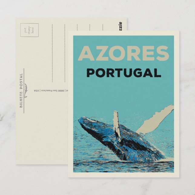 Azorernas humpback valale illustration Portugal Vykort (Fram/baksida)