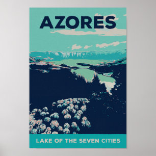 Azorernas lagun med sju städer illustrerar Portuga Poster