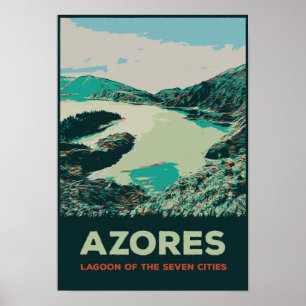 Azorernas lagun med sju städer illustrerar Portuga Poster