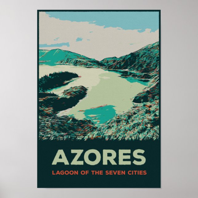 Azorernas lagun med sju städer illustrerar Portuga Poster (Framsidan)