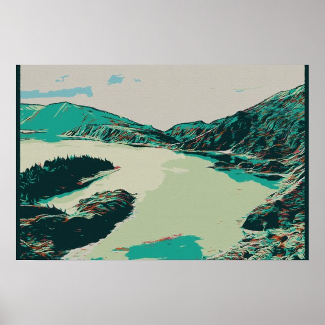 Azorernas lagun med sju städer illustrerar Portuga Poster (Framsidan)