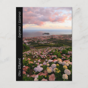 Azorernas stad i sunset vykort