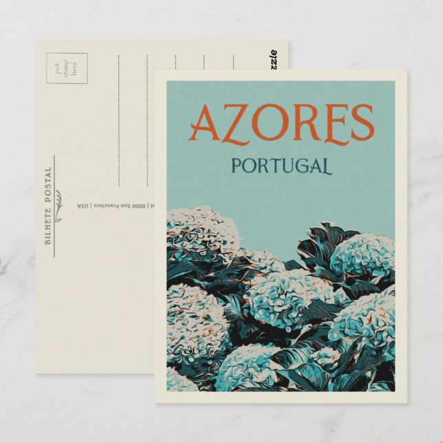 Azorernas vattenområden, exempel Portugal Vykort (Fram/baksida)