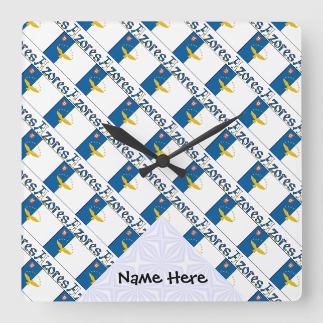 Azores and Azorean Flag Tiled with Your Name Squar Fyrkantig Klocka (Framsida)