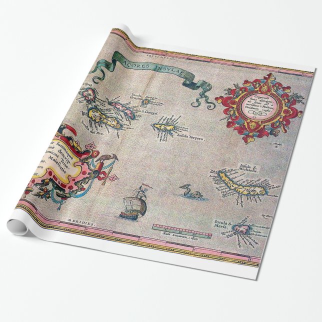 Azores gammal karta - vintageseglingutforskning presentpapper (Utrullad)