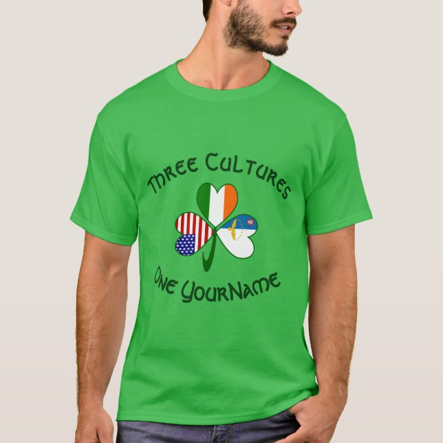 Azores Ireland USA Shamrock Flag Personalized Men T Shirt (Framsida)