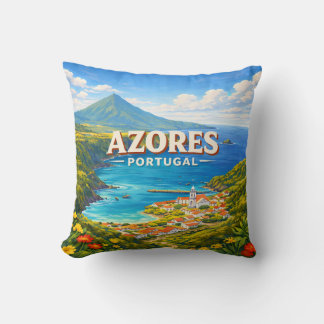 Azores Portugal Vintage Travel Poster Pillow Kudde