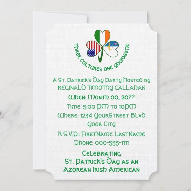 Azorisk irländsk USA Flagga Shamrock Personlig  Inbjudningar (Framsida)