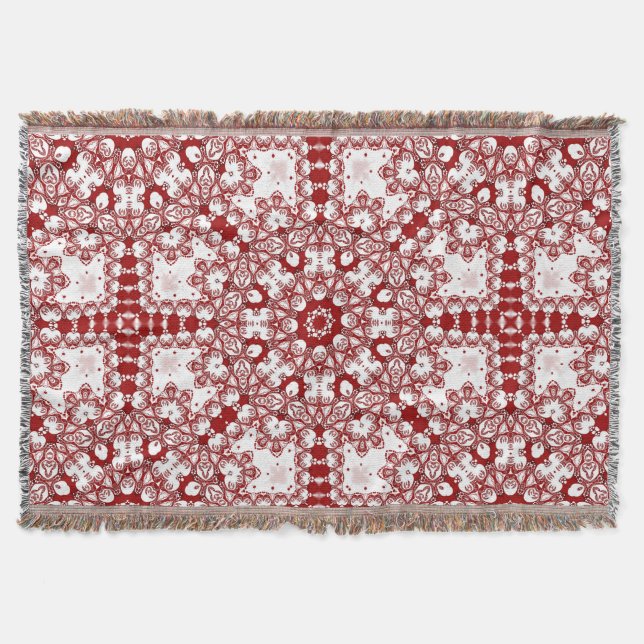 Azra ・ Red and White Geometric Mandala Filt (Framsidan)