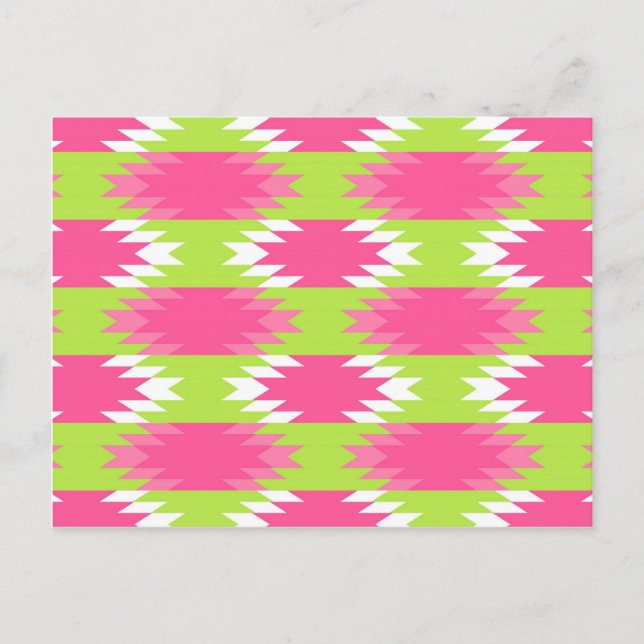 Aztec Andes Tribal Shock rosa Lime Green Mönster Vykort (Framsida)