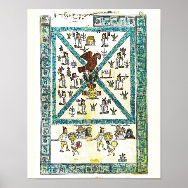 Aztec Art Codex Mendoza Cover-kopia, Mitten-åldern Poster (Framsidan)