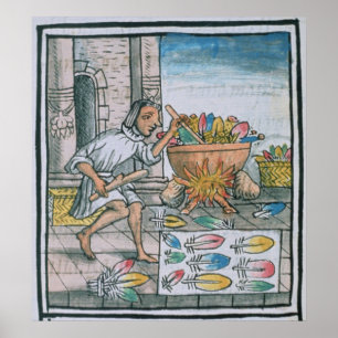 Aztec artisans färgningsfjädrar poster
