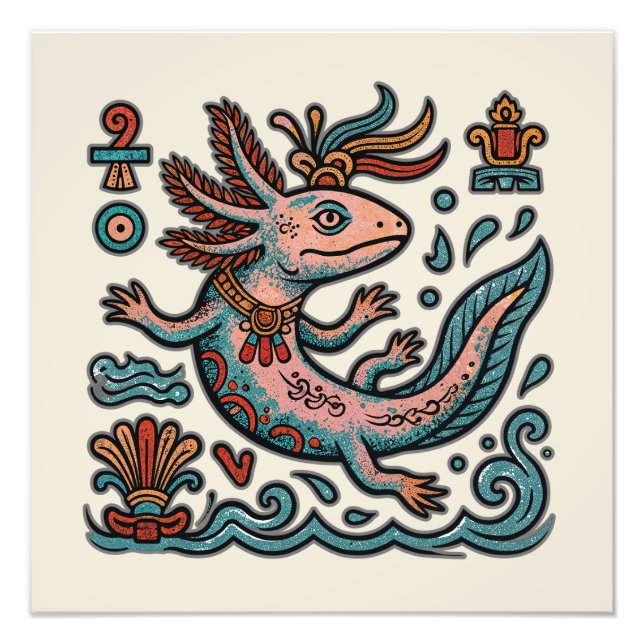 Aztec Axolotl Xolotl eroderad stentribal boho kons Fototryck (Framsidan)