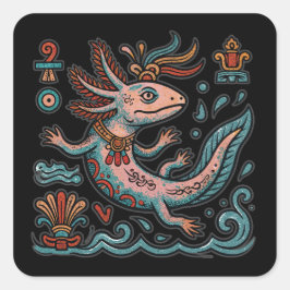 Aztec Axolotl Xolotl eroderad stentribal boho kons Fyrkantigt Klistermärke