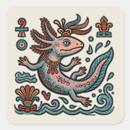 Aztec Axolotl Xolotl eroderad stentribal boho kons Fyrkantigt Klistermärke