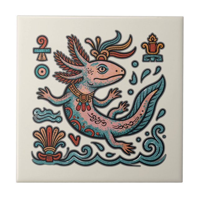 Aztec Axolotl Xolotl eroderad stentribal boho kons Kakelplatta (Framsidan)