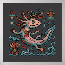 Aztec Axolotl Xolotl eroderad stentribal boho kons Poster