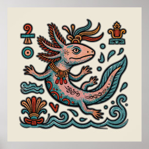 Aztec Axolotl Xolotl eroderad stentribal boho kons Poster