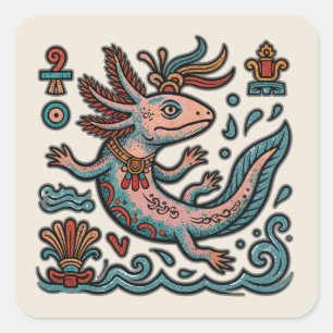 Aztec Axolotl Xolotl eroderad stentypsnitt boho tr Fyrkantigt Klistermärke