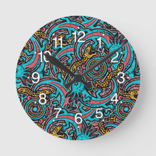 Aztec Axolotl Xolotl Tribal Mönster mytologi boho Rund Klocka