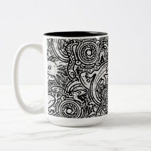 Aztec Axolotl Xolotl Tribal Mönster Svart & Vitt Två-Tonad Mugg