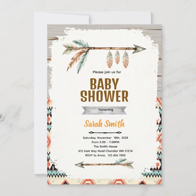 Aztec Baby Boy Shower Invitation Inbjudningar (Framsida)