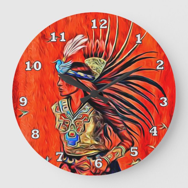 Aztec Bird Dancer Native American Clock Stor Klocka (Framsida)
