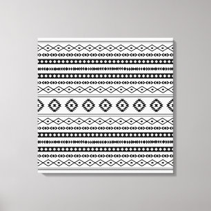 Aztec Black on White Mixed Motifs Mönster Canvastryck