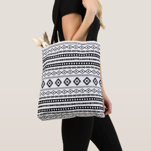 Aztec Black on White Mixed Motifs Mönster Tygkasse