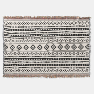 Aztec Black på Cream Mixed Motifs Mönster Filt