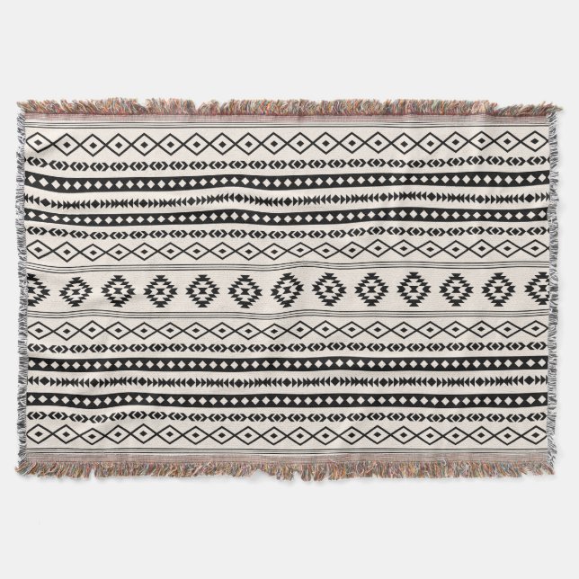 Aztec Black på Cream Mixed Motifs Mönster Filt (Framsidan)
