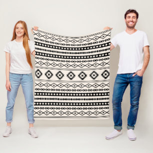 Aztec Black på Cream Mixed Motifs Mönster Fleecefilt