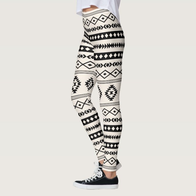 Aztec Black på Cream Mixed Motifs Mönster Leggings (Vänster)