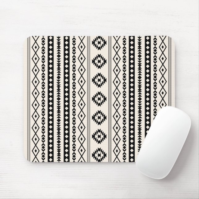 Aztec Black på Cream Mixed Motifs V Mönster Musmatta (Med mus)