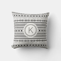 Aztec Black White Geometric Mönster Monogram