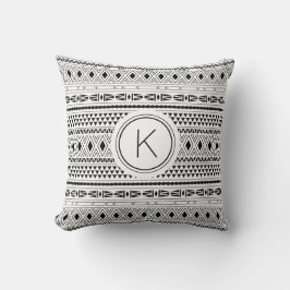 Aztec Black White Geometric Mönster Monogram Kudde