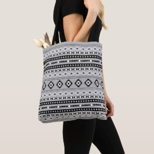 Aztec Black White Grått Mixed Motifs Mönster Tygkasse