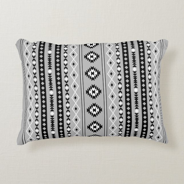 Aztec Black White Grått Mixed Motifs V Mönster Prydnadskudde (Framsidan)