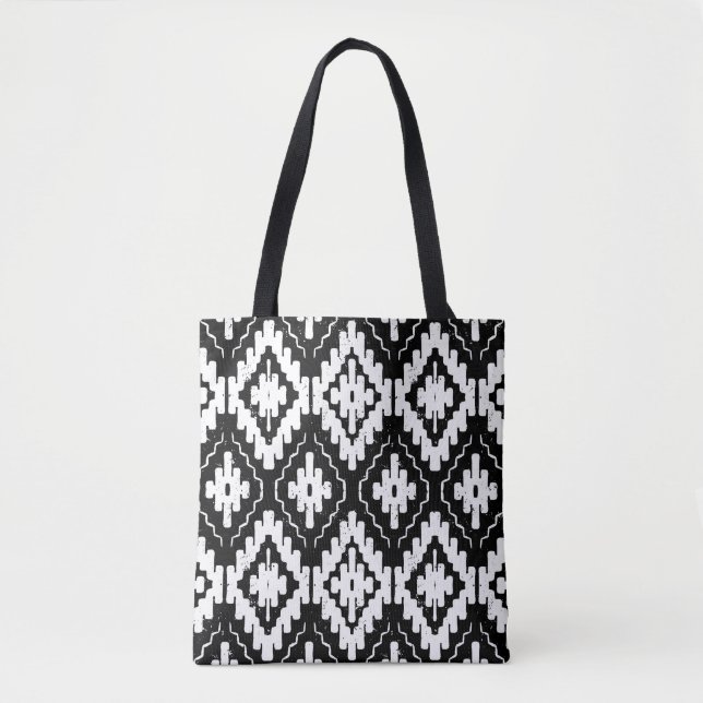 Aztec Black-White: Vintage Ethnic Print. Tygkasse (Framsida)