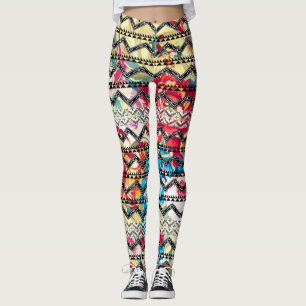 Aztec Blommigt Rosa Coral Teal Vintage Ro Mönster Leggings