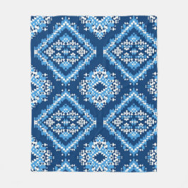 Aztec Blue Knitten Geometric Art Fleecefilt